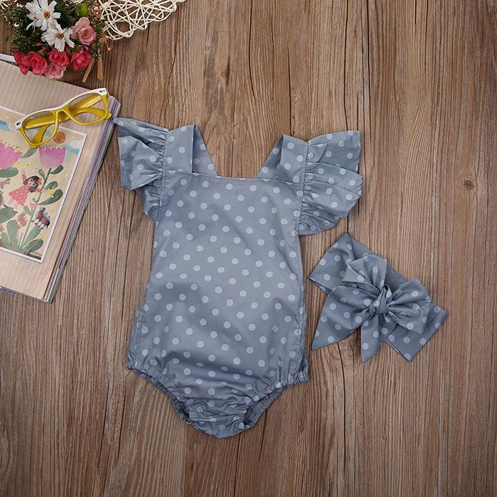Newborn Girl Romper+Headband with Polka Dots Baby Girls Clothes Baby Jumpsuit Sunsuit Summer Baby Clothing 0-18M